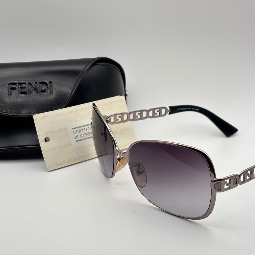 Fendi Sunglasses Women OS Gunmetal FS478 Zucca Chain Logo Gradient Oversized